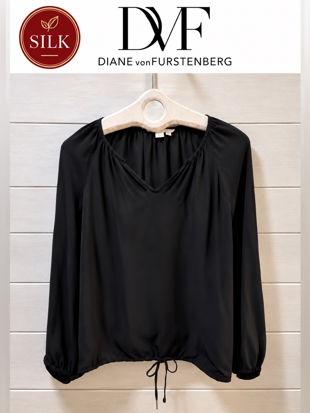 DIANE VON FURSTENBERG Black Silk Blouse Size S